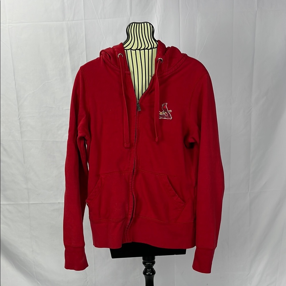 Red Zip-Up Hoodie with Embroidered Cardinal logo